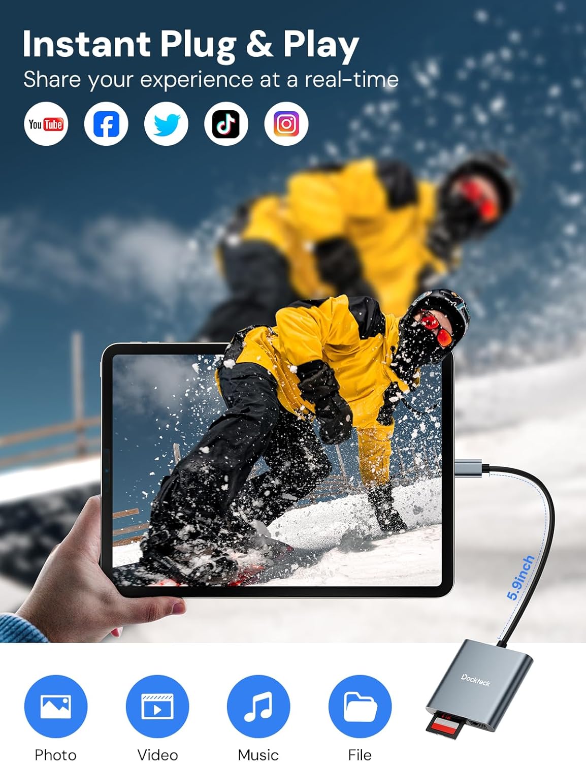 Dockteck SD Card Reader Adapter, 312MB/s SD4.0 Super Speed, USB3.1 SD/TF Card Reader, 3-Slot USBC to SD/Micro SD/USB A Memory Card Reader for UHS-Ⅱ-ⅠSD/Micro SD/SDHC/SDXC/MMC, with OTG for Plug&Play