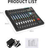 XTUGA 8 Channel Audio Mixer Sound Board Mixing Console, Audio Interface PC USB Bluetooth with 48V Phantom Digital Effect for DJ Live Recording Studio Karaoke(CT80)