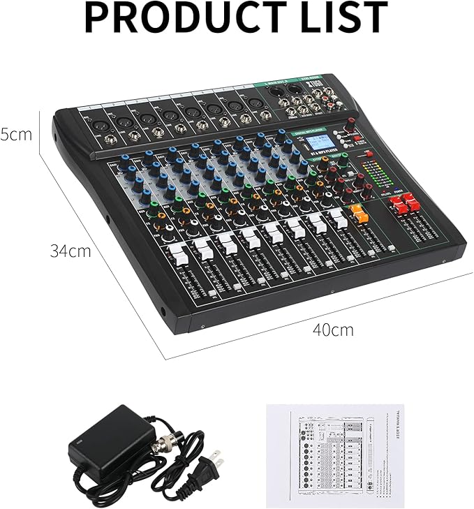 XTUGA 8 Channel Audio Mixer Sound Board Mixing Console, Audio Interface PC USB Bluetooth with 48V Phantom Digital Effect for DJ Live Recording Studio Karaoke(CT80)