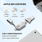 JSL JDTDC 128GB Apple MFi Certified iPhone-Photo-Stick, 3 in 1 USB C Photo-Stick-for-iPhone-USB-Flash-Drive Memory-Stick JD Thumb Drive iPhone Backup Stick for iPhone 16 15 14 13 12 iPad Android PC