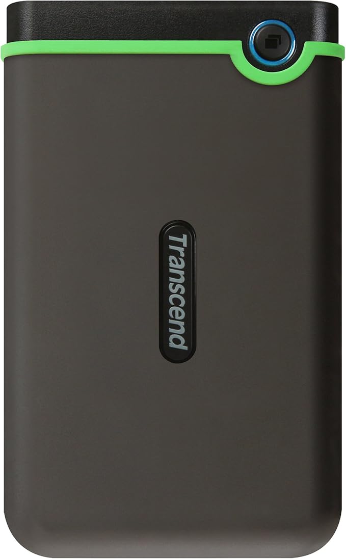 Transcend 4TB SJ25M3, USB 3.1 Portable Hard Drive Rugged, Anti-Shock Resistant, Compact and Lightweight with Lightning-Fast Speeds, One Touch Backup Button, Iron Grey - TS4TSJ25M3S