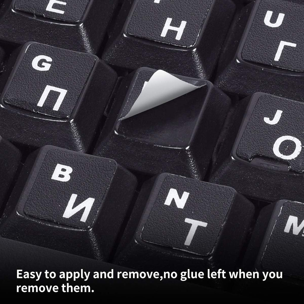 2PCS Russian Keyboard Stickers, Russian-Englsih Keyboard Letters Replacement Stickers White Font Black Background for PC Computer Laptop Notebook Desktop, Cyrillic Keyboard Alphabet Stickers