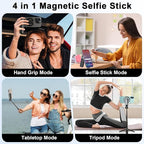 Magnetic Selfie Stick with Remote, 360° Rotation Phone Tripod, 4-in-1 Multifunctional Magnetic Phone Selfie Stick, Mini Portable Extendable Mag Tripod for Cell Phone Video Recording Trave