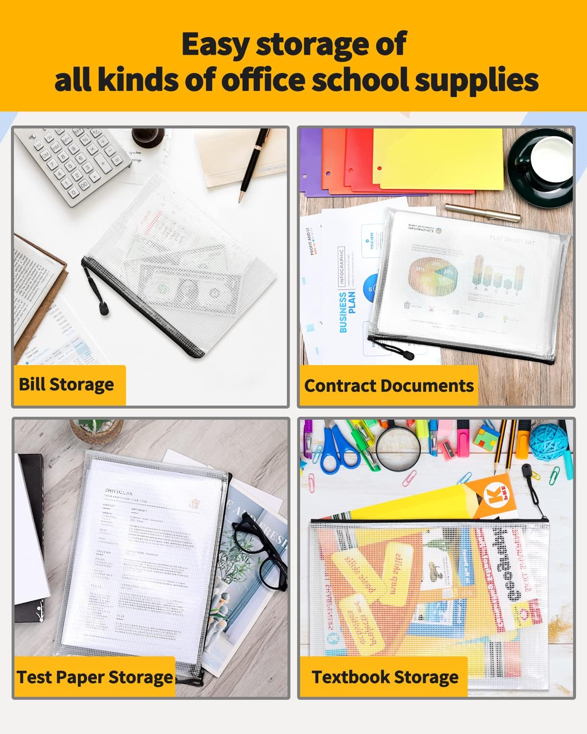 SUNEE Multisize Mesh Zipper Pouch (Black, 30 Packs), Mesh Bags with Zipper for School Office Supplies, Puzzles & Games, Accessories, Waterproof Zipper Pouches for Organizing