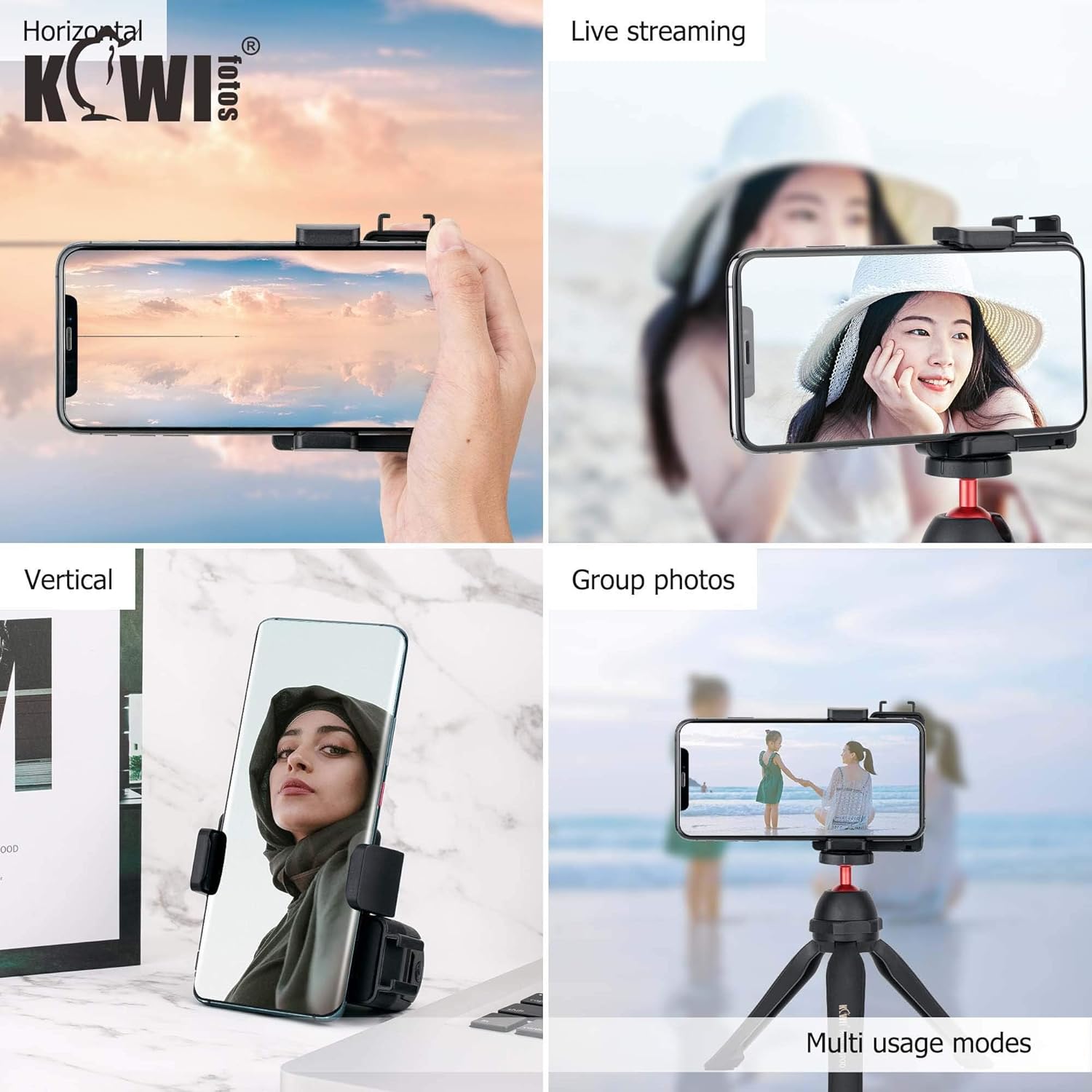 KIWIFOTOS Phone Camera Grip Handle Holder Phone Tripod Mount with Detachable Remote Shutter & Cold Shoe Adapter for iPhone 14 15 16 Pro Max Samsung Smartphone Selfie Vlog Video Shooting, Black