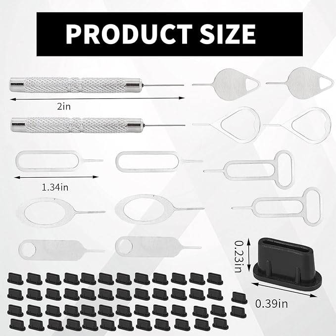 16 PCS Sim Card Removal Tool, Sim Ejector Tool, Comes with 50 Pieces of Mobile Phone Dust Plugs Type-C Data Plugs, Small and Portable, Available for All Mobile Phones
