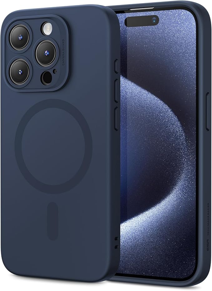 ESR for iPhone 15 Pro Case with MagSafe, Supports Magnetic Charging, Slim Liquid Silicone Case, Shock Absorbing, Screen and Camera Protection, Cloud Series, Dark Blue