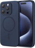 ESR for iPhone 15 Pro Case with MagSafe, Supports Magnetic Charging, Slim Liquid Silicone Case, Shock Absorbing, Screen and Camera Protection, Cloud Series, Dark Blue