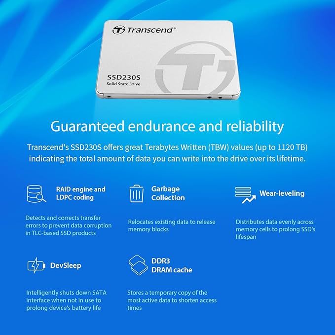 Transcend 2TB 2.5" SATA III 6Gb/s SSD with DRAM, Up to 560MB/s, Compatible with PS4, Laptops, Desktops, PCs, Notebooks, Internal Solid State Drive with SLC Cache, 3D TLC NAND, RAID Engine, LDPC Coding