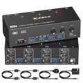 HDMI+2Displayport KVM Switch 3 Monitors 3 Computers 8K@60Hz 4K@144Hz,Triple Monitor KVM Switches with 4 USB3.0 Port for USB Devices,Wired Remote,Power Adapter and USB Cables Included.