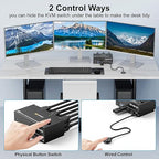 HDMI Displayport KVM Switch 3 Monitors 2 Computers 8K@60Hz/4K@144Hz, USB3.0 KVM Switches for 2 PC Sharing Triple Monitor and Keyboard Mouse with Power Adapter,Wired Extend Controller and USB3.0 Cables