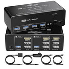 DEMEXBOOK HDMI DisplayPort KVM Switch 3 Monitors 2 Computers 8K@60Hz, 4K@144Hz,Triple Monitor KVM Switches with 4 USB 3.0 Ports, Wired Remote, USB3.0 Cables，Power Adapter Included
