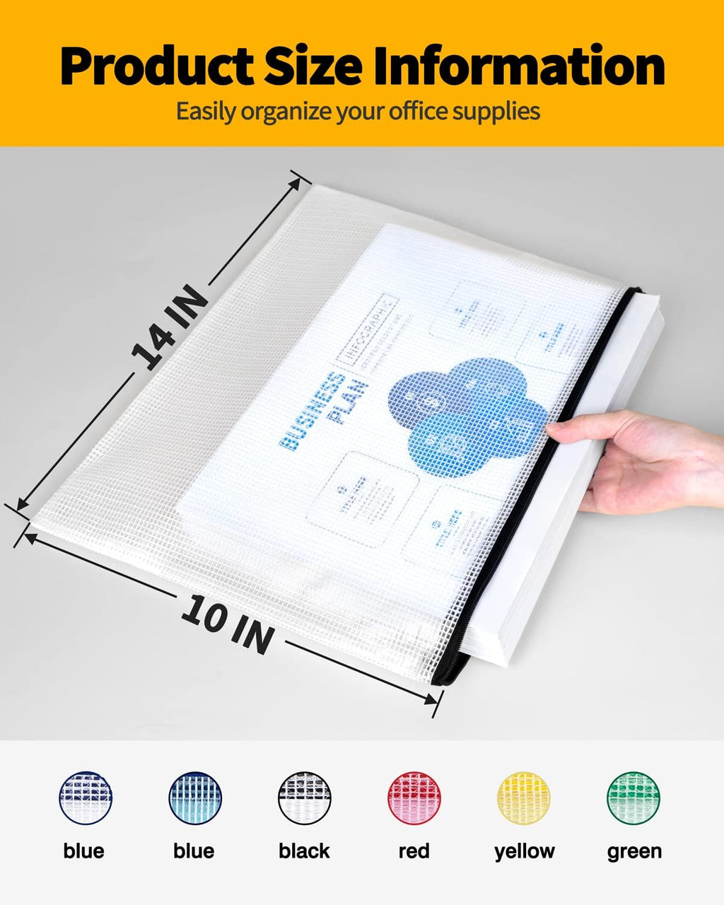 SUNEE Plastic Mesh Zipper Pouch 10x14 in (Black, 12 Packs),Extra Large Water-Resistant Zip Bag for School Office Supplies, Puzzles & Games Organizing Storage