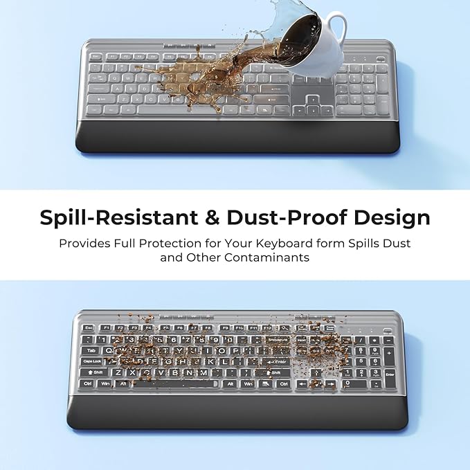 Silent Wireless Keyboard and Mouse Combo - Keyboard with Large Print Cover, 2.4GHz Full-Sized Ergonomic Keyboard with Wrist Rest and Mouse for Laptop, PC, Notebook, Desktop