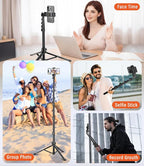 Phone Tripod, 86" Tall Tripod Stand with Gooseneck, Remote and Phone Holder, Suitable for Recording Fitness Vlog Watching Cooking, Compatible with Smartphone, Camera