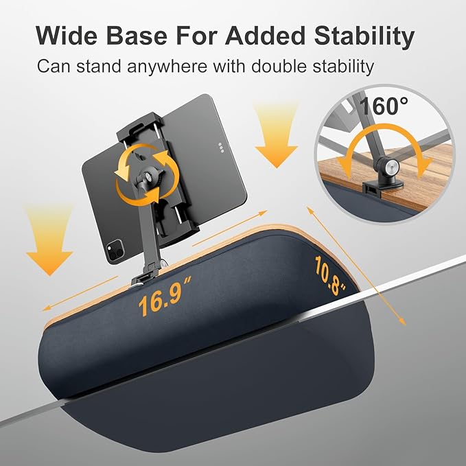 Lap Beanbag Cozy Kindle Pillow Stand for Bed with Adjustable Arm, 360° Tablet Holder, Fits 4.7"-13" Kindle, iPad, Phone, Lap Desk for Hands Free Reading in Bed, Couch, Sofa,Gray