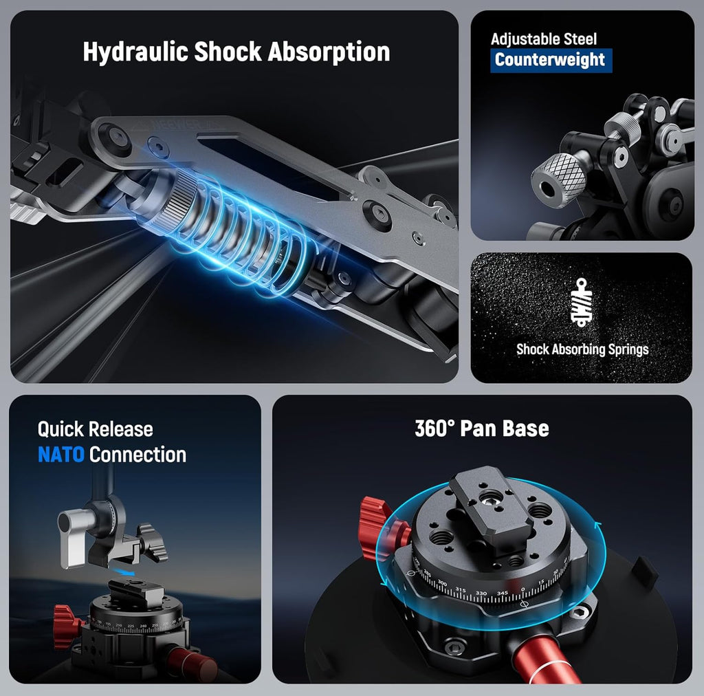 NEEWER Vacuum Suction Cup Car Mount for Action Camera with Hydraulic Boom Arm, NATO Rail, Compatible with DJI Osmo Pocket 3 Insts360 X5 X4 X3 GoPro Hero Adapter Mobile Phone Holder, 500 g Max Load