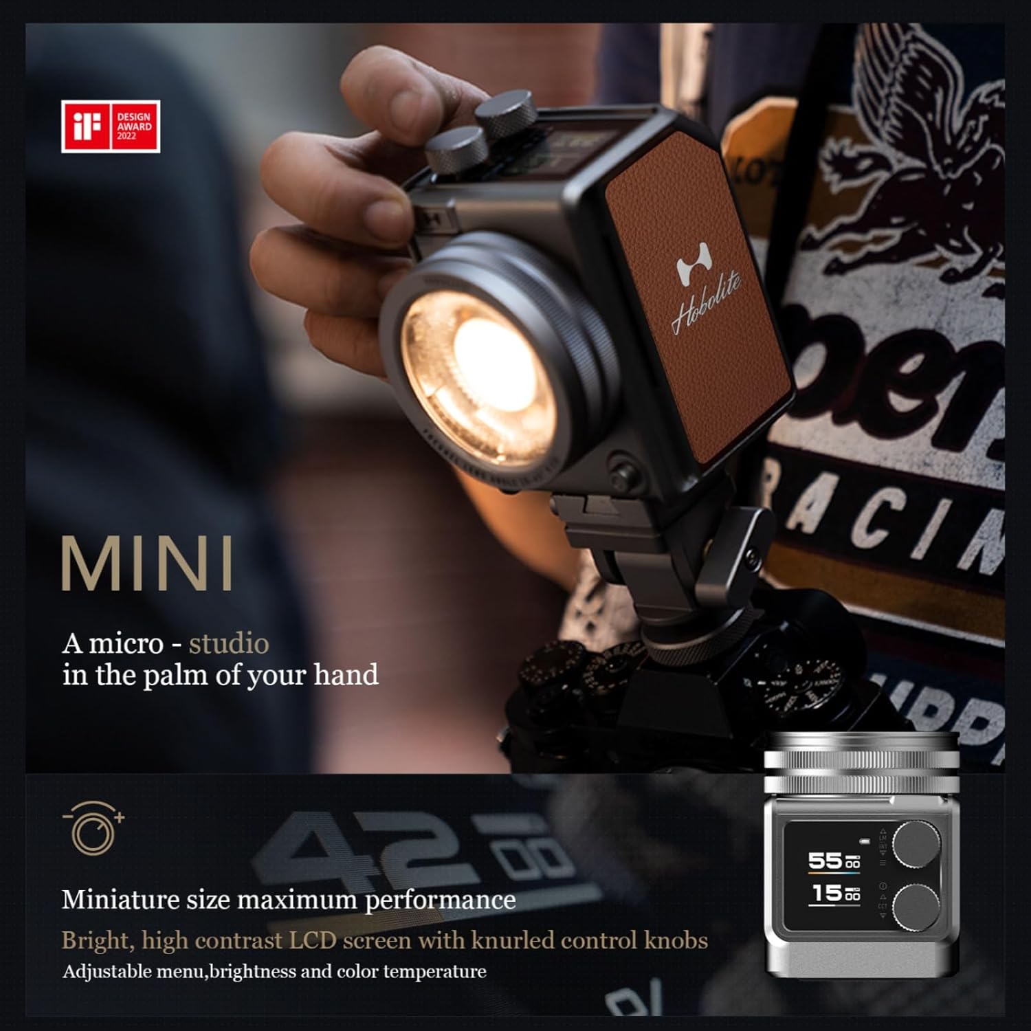 Harlowe Portable Mini LED Photography Lighting Creator Kit, 20W Travel Studio Light for Photoshooting and Video Recording, Bi-Color 2700K-6500K CRI/TLCI 96+ on Camera Light