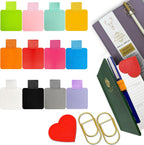 Pen Loop Holder for Notebook 12 Colors Self-Adhesive Stick On Pen Holder with Extra 2 Pens Clips 1 Leather Bookmarks As COMBO for Planner Journal Tablet Clipboards Calendars Bible Campus School Office
