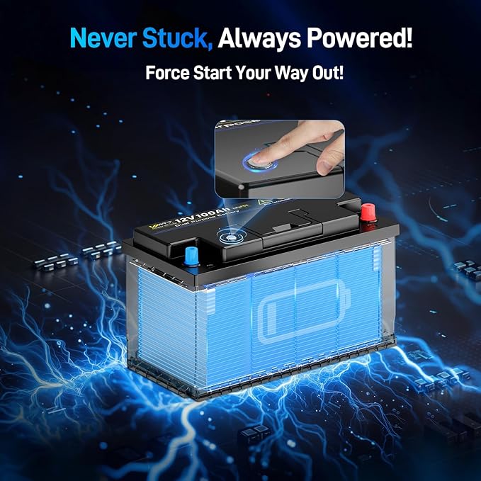 12V 100Ah Marine Starting LiFePO4 Battery Bluetooth, [Cranking &Deep Cycle] Lithium Battery with Self-Heating, Built-in 200A BMS, Perfect for Trolling Motor, RV, Marine, Boat