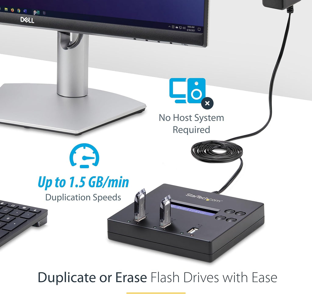 StarTech.com USB Flash Drive Duplicator and HDD/SSD Cloner Docking Station with LCD and Erase Modes, 1 to 2 Drive Copier, Sanitizer, and Dock (USBDUP12, SDOCK2U313R)