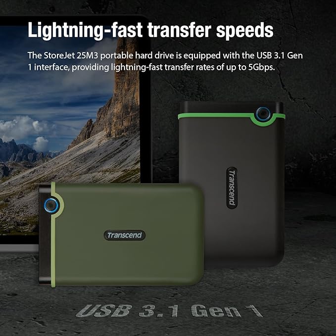 Transcend 2TB USB 3.1 Gen 1 StoreJet 25M3S SJ25M3S Rugged External Hard Drive TS2TSJ25M3S