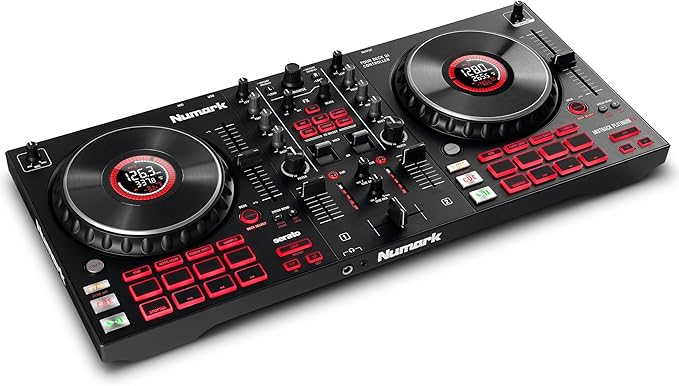 Numark Mixtrack Platinum FX Serato DJ Controller with Jog Wheel Displays, 4 Decks, Mixer, Effects Paddles and (Audio Interface)