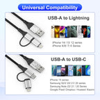 USB to USB-C and Lightning Cable 2 in 1 Coiled Cable Support Aple Carplay & Android Auto [MFi & 3A Fast Charge & Data Sync] Coiled Lightning and USB C Cable for iPhone 17/16/15/14/13/Android, Silver