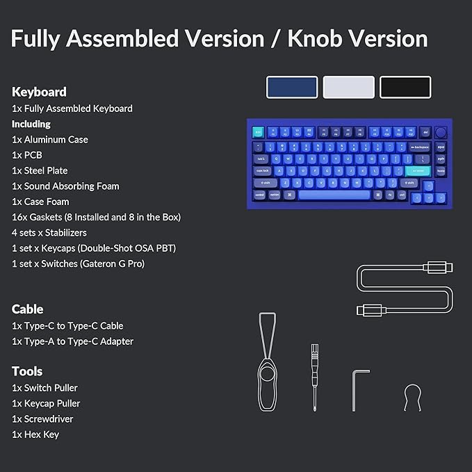 Keychron Q1 RGB Wired Custom Mechanical Keyboard, 75% Layout QMK/VIA Programmable Macro with Hot-swappable Gateron G Pro Blue Switch Double Gasket Compatible with Mac Windows Linux (Blue) -Version 2