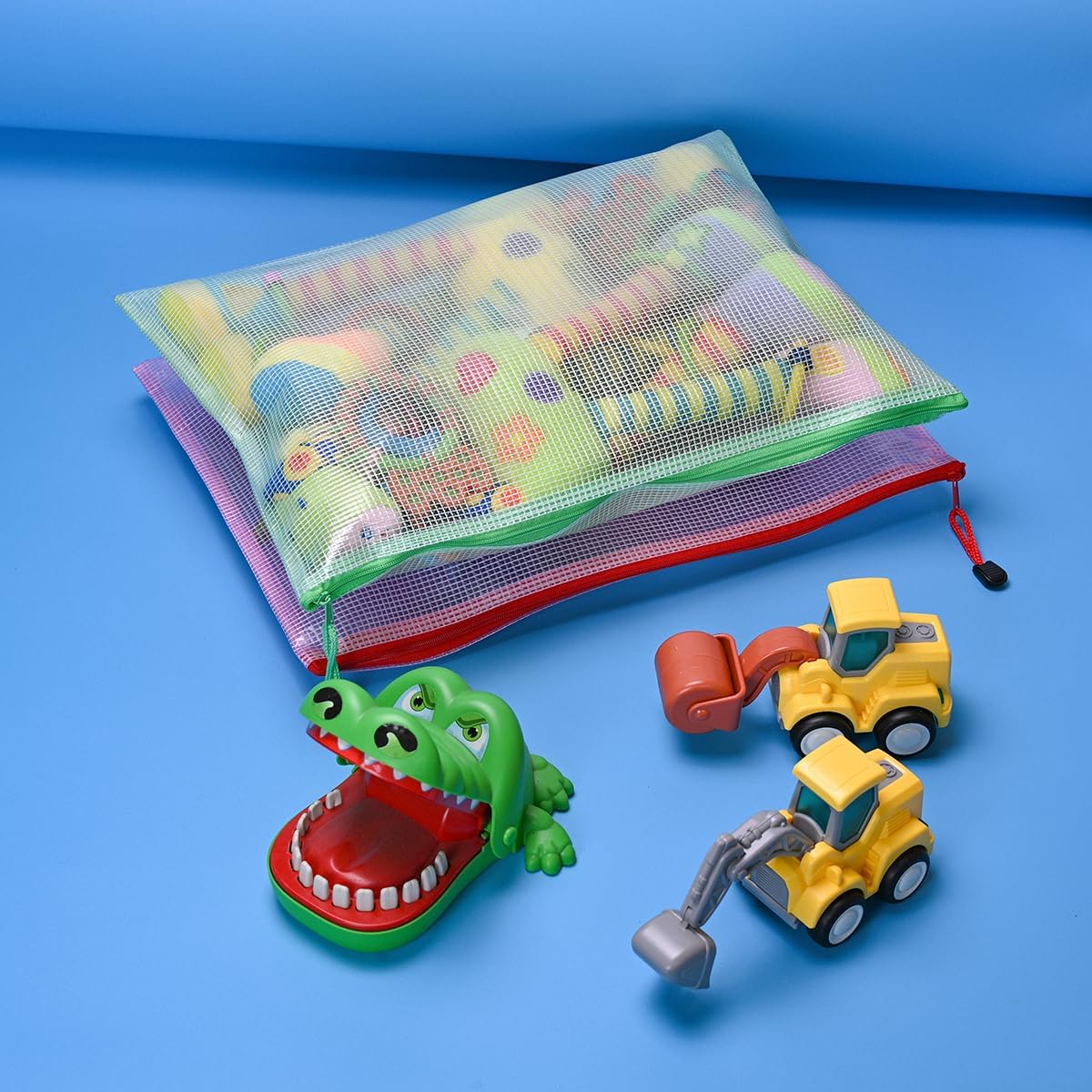 AUSTARK 10 Pcs Zipper File Bags, Waterproof Plastic Mesh Pouch for Office School, Board Game Storage Bags (B4 Size 15''x11'', Multicolored)