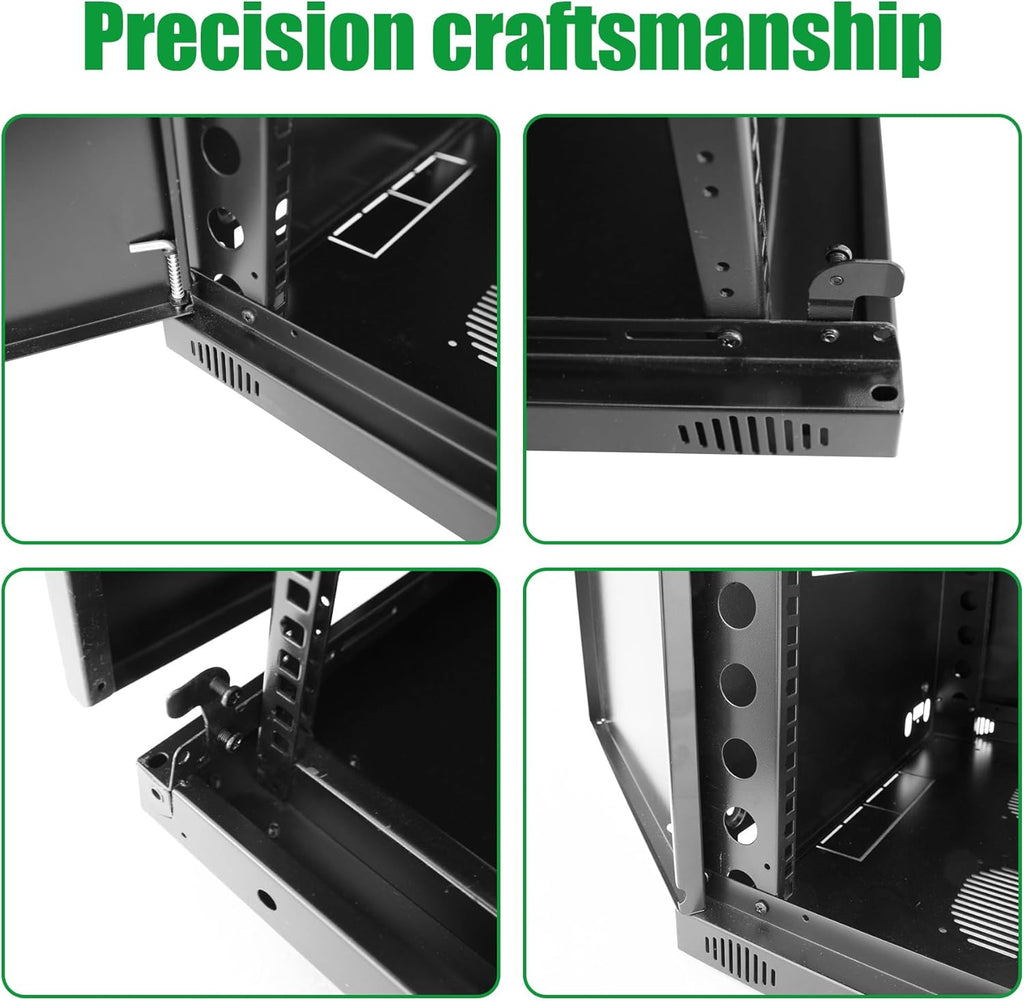12U Server Cabinet Wall Mount Rack Enclosure with Caster Wheels 2 Server Fans Locking Glass Door Removable Side Panels 19" Network Cabinet 15-18.5" Installation Depth Heavy-Duty Frame (27INCH, 12U)