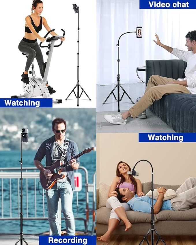 Elitehood 6.7 Feet Tall Phone Tripod, Heavy Duty Metal iPhone Tripod Stand with Remote, 17" Gooseneck Overhead Tripod for iPhone 15 14 13 Pro Max / 13 Pro / 13 12 11, Android Cell Phone Black