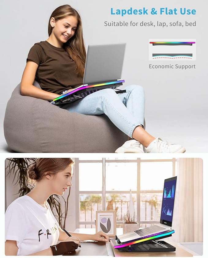 Laptop Cooling Pad, KeiBn RGB Laptop Cooler for 15.6-17.3 Inch Laptops, with 10 Modes Lights | 6 Fans | 7 Height Stands | 2 USB Ports | Desk or Lap Use (A8/Purple)