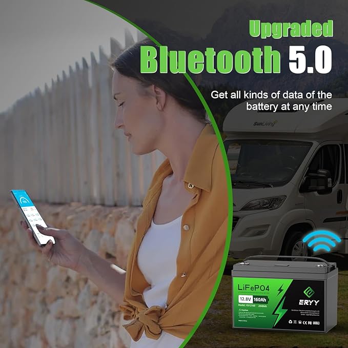 12V 160Ah LiFePO4 Battery Bluetooth, Group 31 RV Lithium Batteries 12V, 2048Wh Energy & 100A BMS, 5000+ Deep Cycle Trolling Motor, RV, Boat, Solar, Off-Grid, Camping, Golf Cart