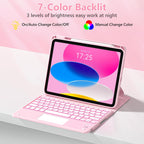 TaIYanG Touchpad for iPad A16 11th/10th Generation Case with Keyboard, 7 Color Backlit 360 Rotation Cover with Pencil Holder,Detachable Keyboard for iPad 11 inch 2025/10th Gen 10.9'' 2022 (Light Pink)