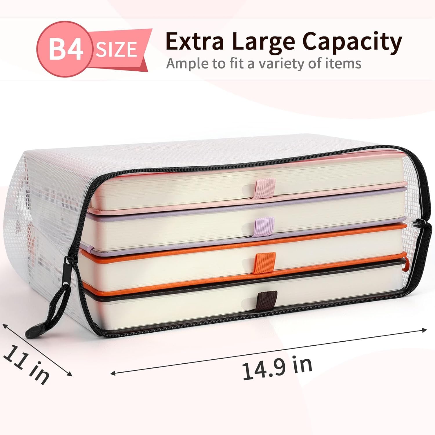 Umriox Mesh Zipper Pouch, 14.9x11.0 in (Black, 12 Packs), Extra Large Zipper Bags, Waterproof Zipper Pouches for Office Supplies, Puzzles, Board Game Storage & Cross Stitch Projects