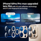 Compatible with iPhone 16 Pro Camera Lens Protector,[AR Anti-Reflection][Strong Adsorption][Shatterproof] 9H Metal Tempered Glass Re-AR Full Coverage Camera Screen Cover,Gold