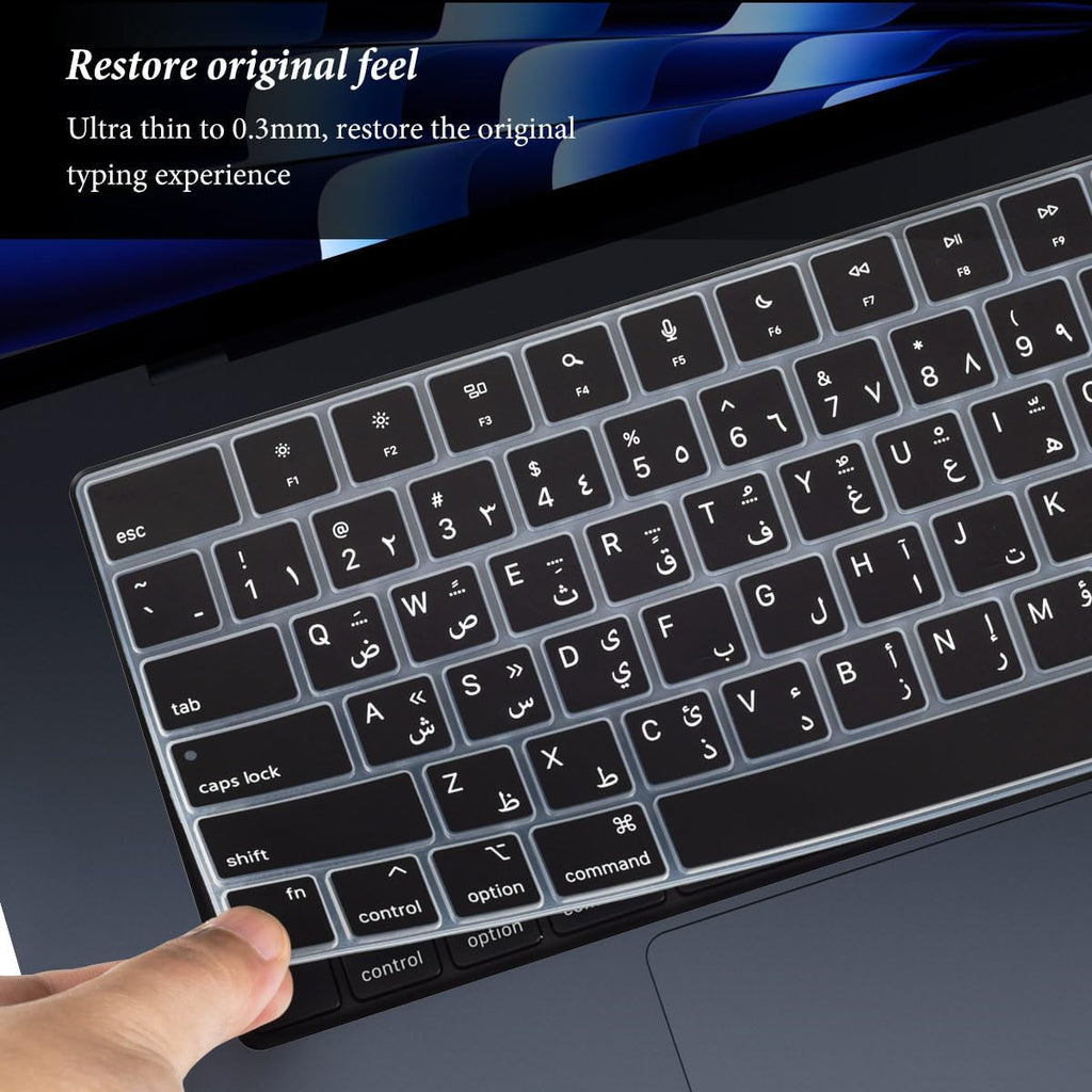 Arabic Keyboard Cover Skin Compatible with Apple 2025 2024 2023 2022 MacBook Air Laptop with M4 M3 M2 chip 15.3 inch A3241 A3114 A2941/MacBook Air 13.6 inch A2681 A3113 A3240 Keyboard Protector-Black
