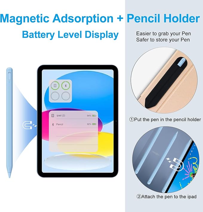 Stylus Pen for iPad 2018-2025 with Palm Rejection, Apple Pencil for Pad11th/10th/9th/8th/7th/6th Gen, iPad Pro 11/12.9 inch, New iPad Air 2025 11&13-inch(M3/2) /5th/4th/3th Gen, iPad mini 6th/5th