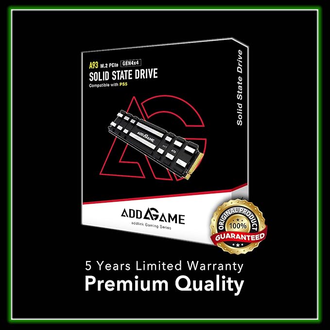 Addlink A93 1TB Storage Expansion for PS5 Console with Heatsink, Up to 7400mb/s, Gen 4 PCIe NVMe m.2 2280, SLC Cache Internal Solid State Drive(‎ad1TBA93M2P)