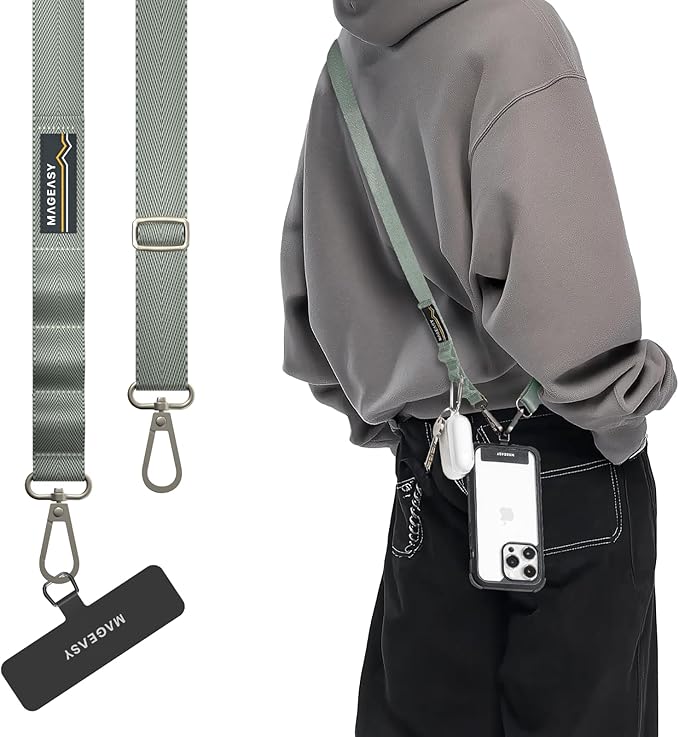MAGEASY Universal Cell Phone Lanyard Crossbody - Anti-Theft Crossbody Phone Strap for iPhone 16 Pro Max & Most Smartphones, for Men & Women | 20mm (Misty Blue)