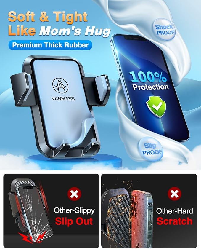 【2025 MAX Stable & Durable】Car Phone Holder VANMASS【Ultimate Military-Grade Suction】Cell Mount Truck Stand Cradle for Dashboard Windshield Vent for iPhone 16 Pro Max 15 14 13 12 Samsung S24 Android