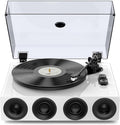 1 by ONE All-in-One Record Player with Wireless Input, High Fidelity Belt Drive Turntable with Built-in Speakers, Magnetic Cartridge AT-3600L, Built-in Preamp, Piano Lacquer White