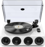 1 by ONE All-in-One Record Player with Wireless Input, High Fidelity Belt Drive Turntable with Built-in Speakers, Magnetic Cartridge AT-3600L, Built-in Preamp, Piano Lacquer White
