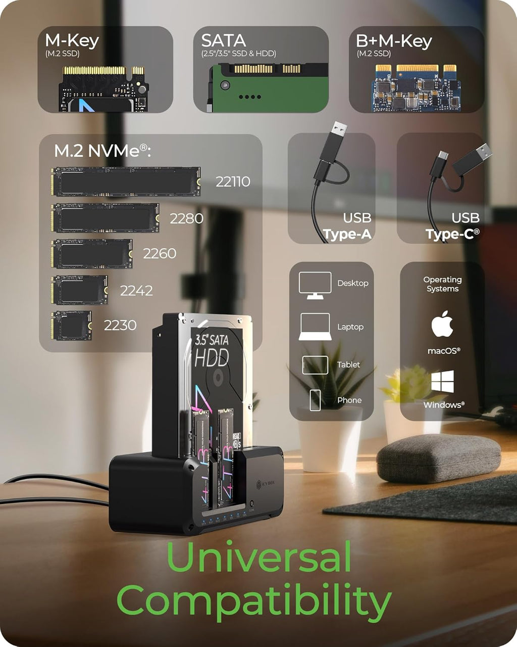 M.2 NVMe & SATA SSD/HDD Hard Drive Docking Station, ICY BOX USB-C 10Gbps NVMe Cloner&Reader, TripleBay Hard Drive cloner for 2.5"/3.5" SSD&HDD Hard Drives, Offline Cloning, Tool-Free (3 Bay)