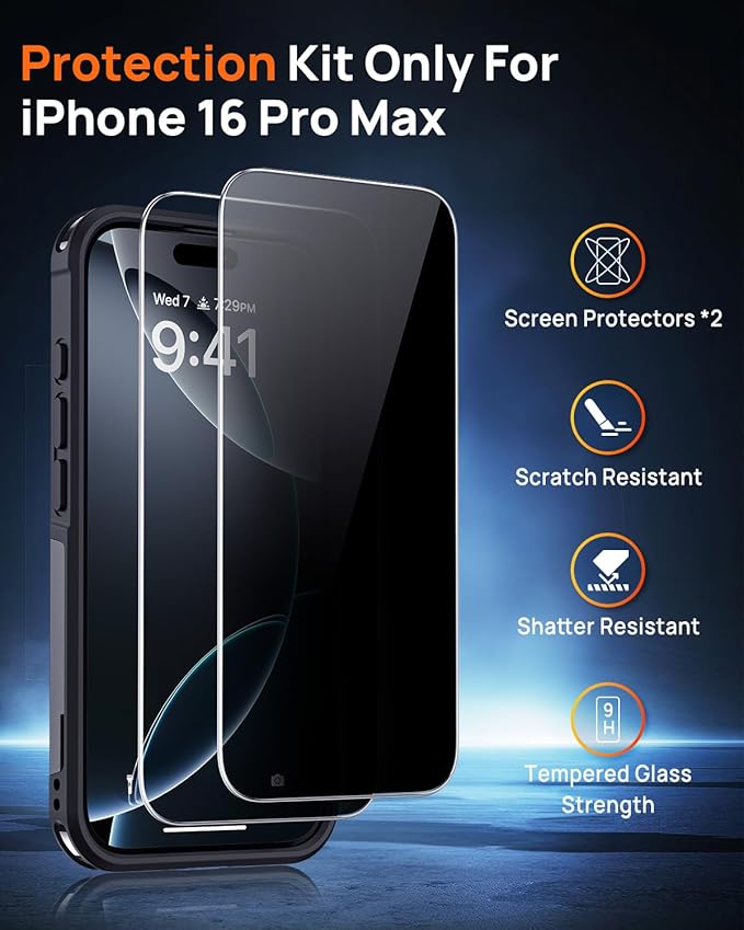 Lanhiem Magnetic for iPhone 16 Pro Max Case, with [2 Pcs Privacy Screen Protector] [Compatible with MagSafe] Shockproof Heavy Duty Military Protective Phone Case Cover for iPhone 16 Pro Max (Black)