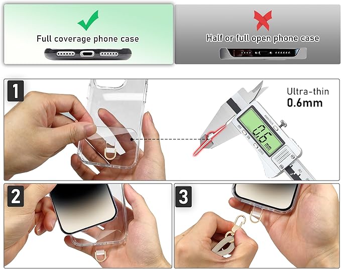 Cell Phone Lanyard Adjustable Crossbody Phone Lanyard *1 Phone Wrist Strap *1 with Deluxe Gold Matal Buckle + Clear Tether Tabs *2 for Shopping Travelling Hiking(KHAKI)