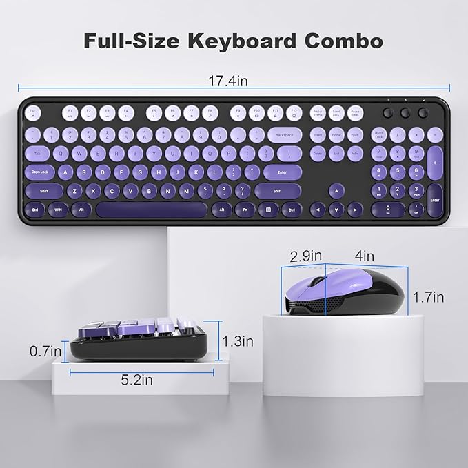 KNOWSQT Wireless Keyboard and Mouse Combo - Black-Purple Colorful 2.4G Typewriter Full-Size Cute Keyboards - USB Receiver Plug and Play, for Computer, PC, Laptop, Desktop, Windows