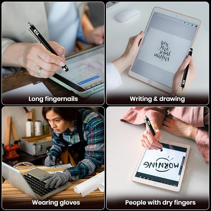 TCD 10-Pack Stylus Pen Set – Universal Capacitive Pen for iPad, iPhone, Tablet, Laptop – Premium Thick Rubber Tip Styluses for All Touchscreen Devices, Black