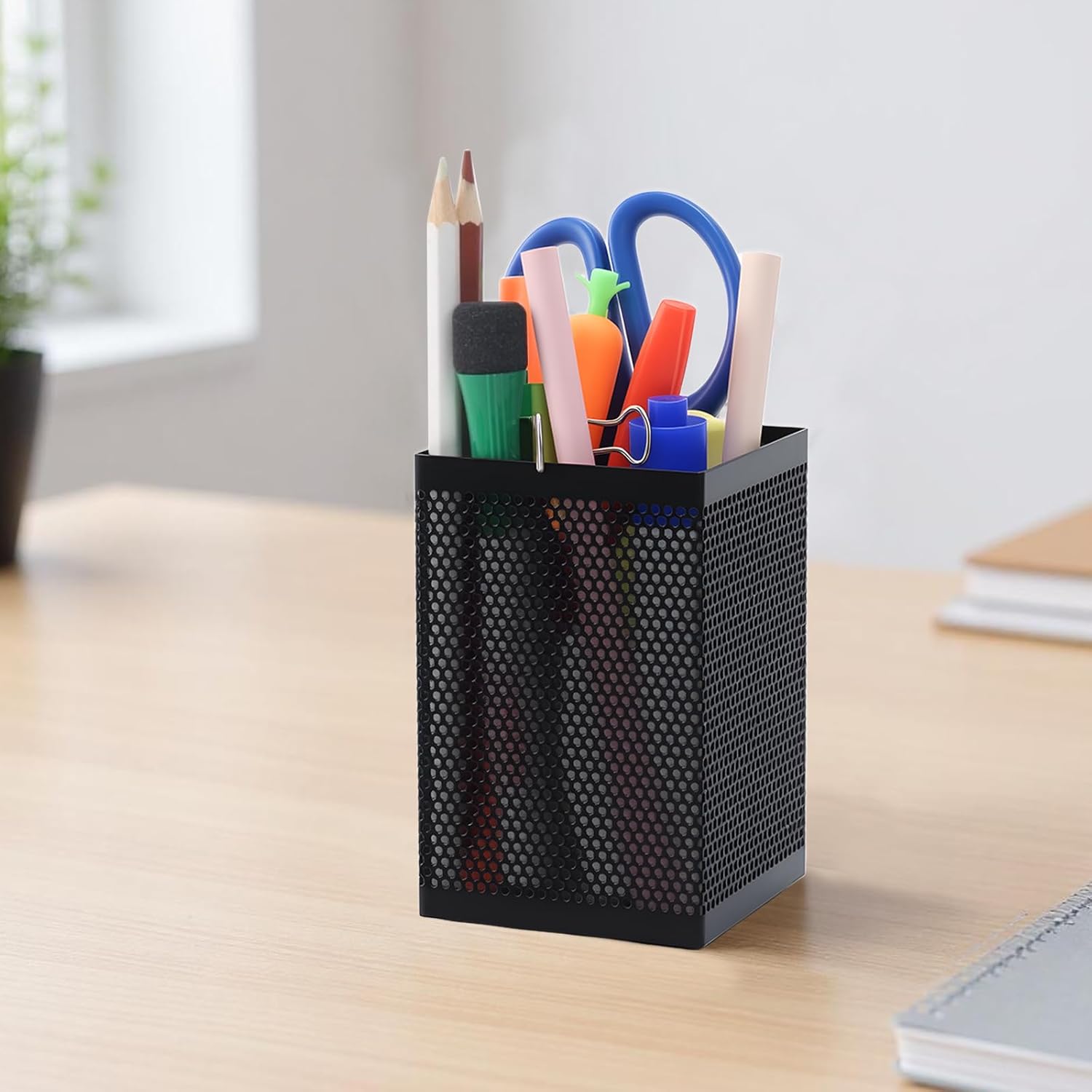 Comix Mesh Pen Holder Desk, Wire Pencil Holder with Foam Pad and Non-Slip Bottom Office Supplies Desk Organizer for Home Office School, 2 Packs